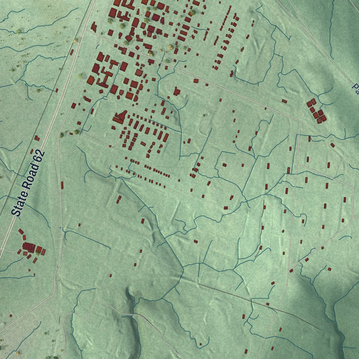 Second close-up of the map of Charlestown, Indiana print showing more streets and buildings
