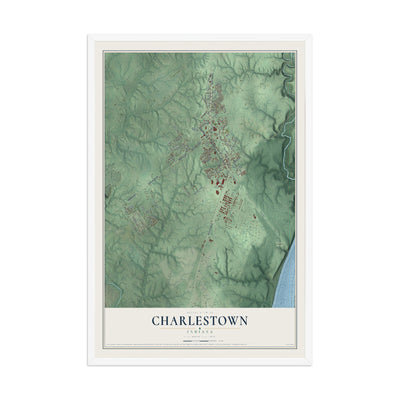 Map of Charlestown, Indiana, 12 x 18 inch print in a white wood frame