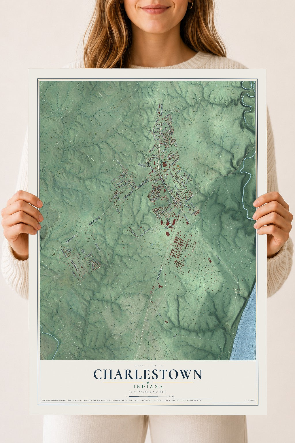 Map of Charlestown, Indiana, 18 x 24 inch unframed archival matte print