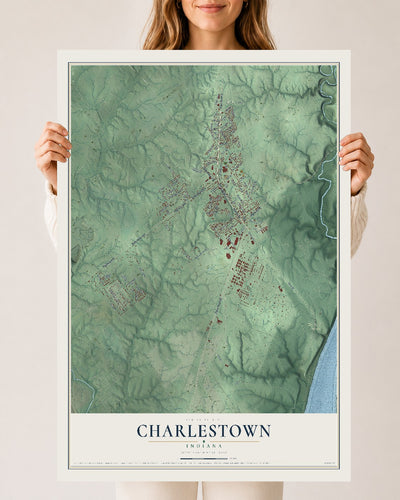Map of Charlestown, Indiana, 24 x 36 inch unframed archival matte print