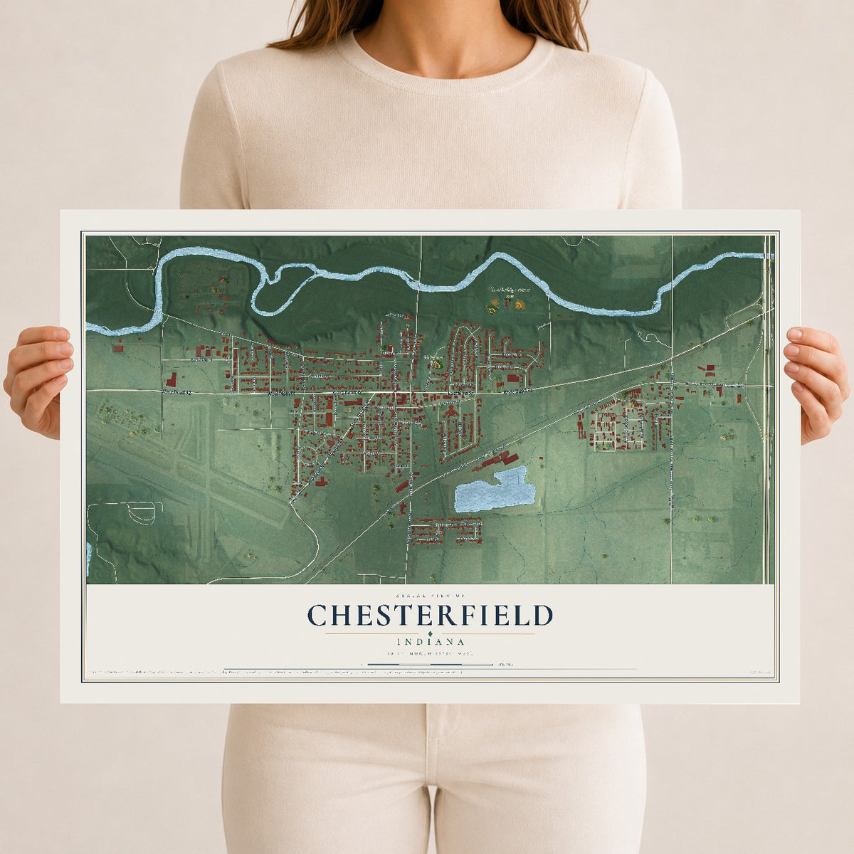 Map of Chesterfield, Indiana, 12 x 18 inch unframed archival matte print