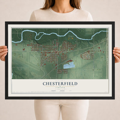 Map of Chesterfield, Indiana, 18 x 24 inch print in a black wood frame