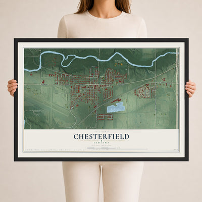 Map of Chesterfield, Indiana, 24 x 36 inch print in a black wood frame