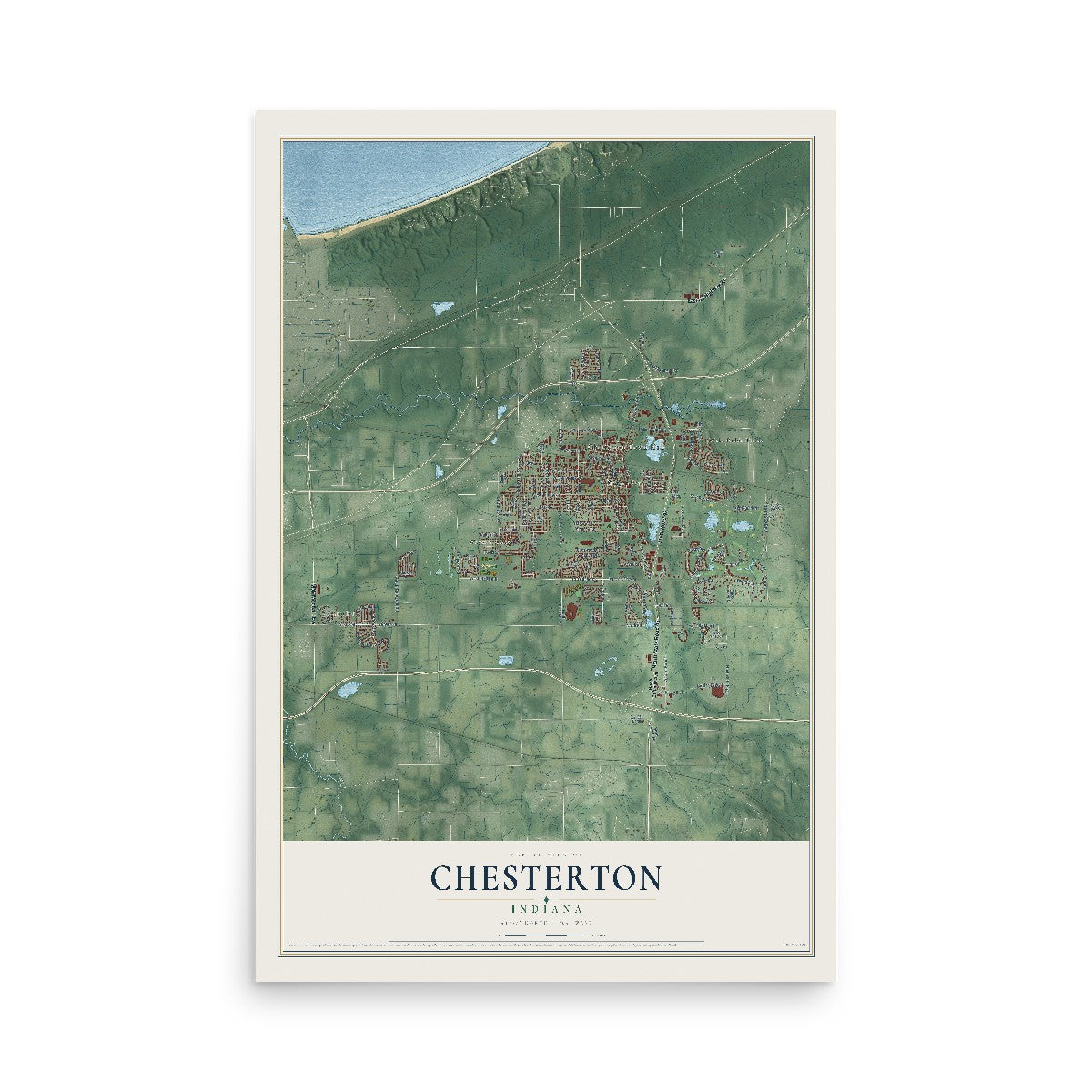 Map of Chesterton, Indiana, 12 x 18 inch unframed archival matte print