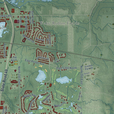 Second close-up of the map of Chesterton, Indiana print showing more streets and buildings