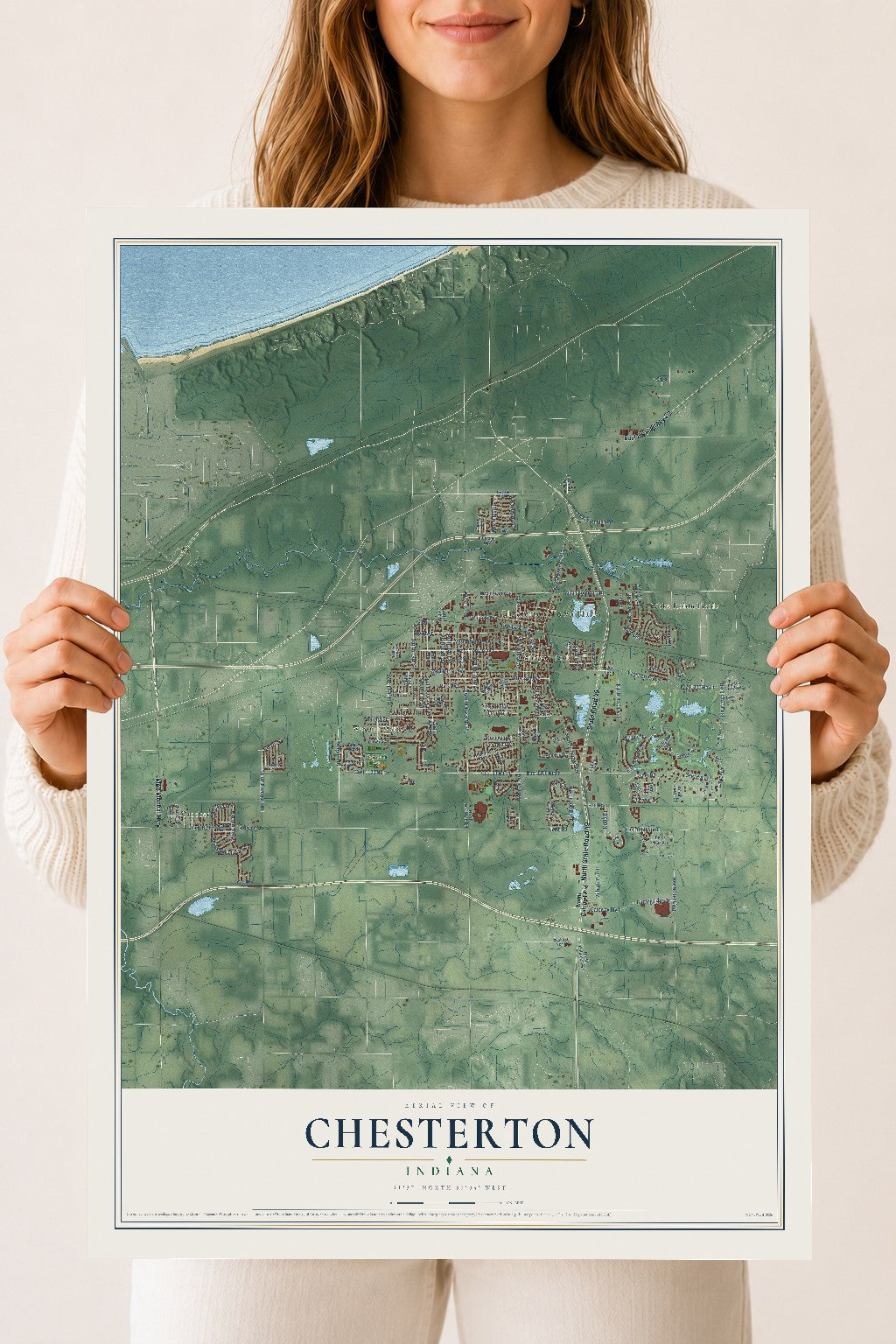 Map of Chesterton, Indiana, 18 x 24 inch unframed archival matte print