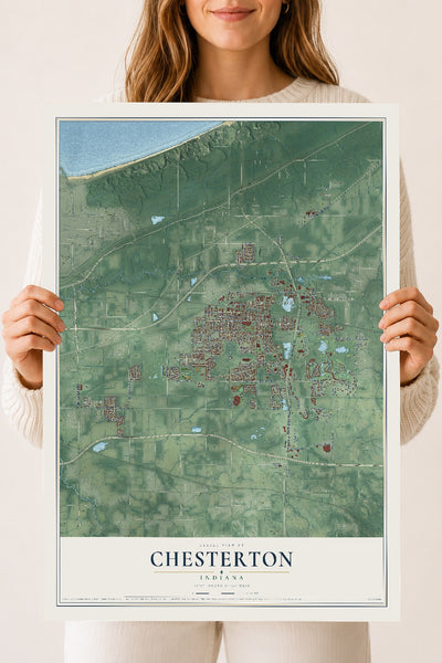 Map of Chesterton, Indiana, 18 x 24 inch unframed archival matte print