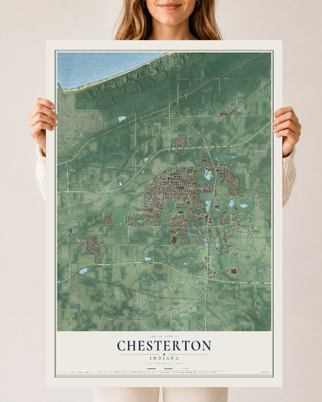 Map of Chesterton, Indiana, 24 x 36 inch unframed archival matte print