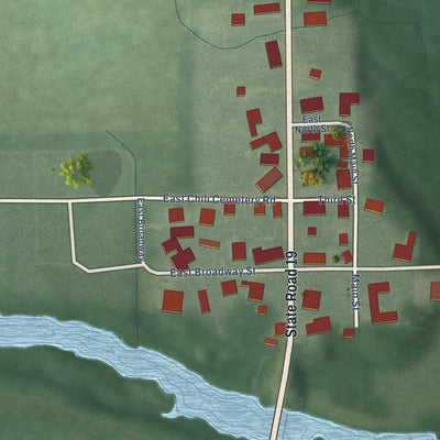 Close-up of the map of Chili, Indiana print showing street and building detail