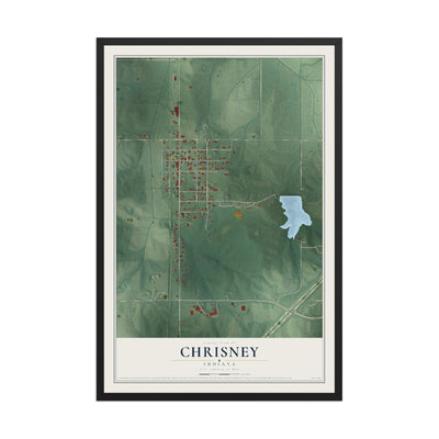 Map of Chrisney, Indiana, 12 x 18 inch print in a black wood frame