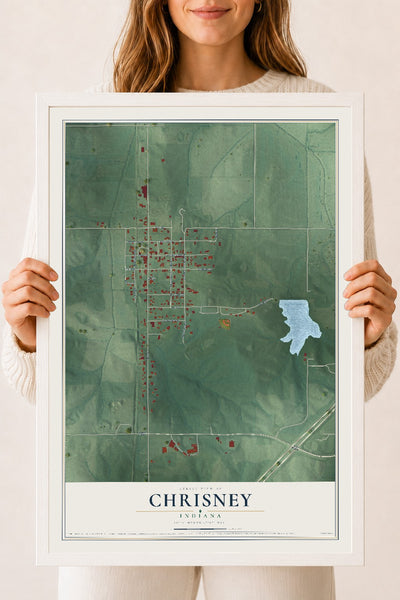 Map of Chrisney, Indiana, 18 x 24 inch print in a white wood frame