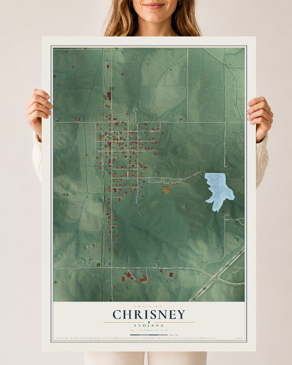 Map of Chrisney, Indiana, 24 x 36 inch unframed archival matte print
