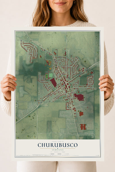 Map of Churubusco, Indiana, 18 x 24 inch unframed archival matte print