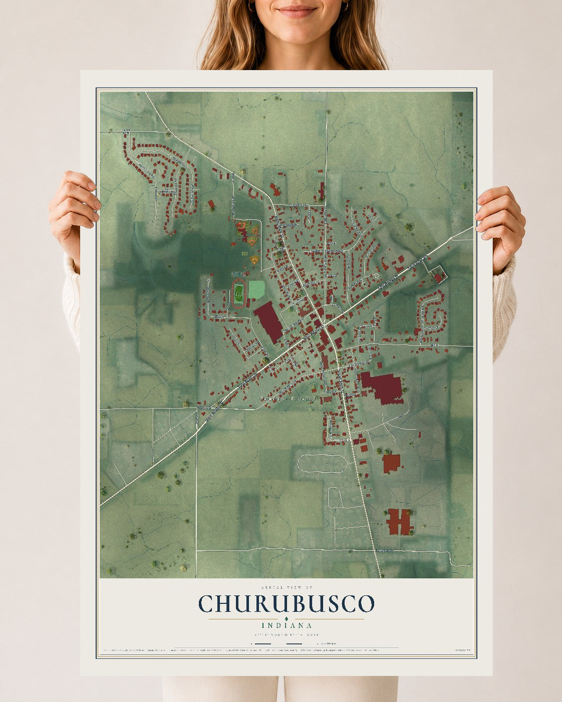 Map of Churubusco, Indiana, 24 x 36 inch unframed archival matte print