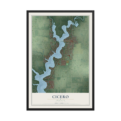Map of Cicero, Indiana, 12 x 18 inch print in a black wood frame