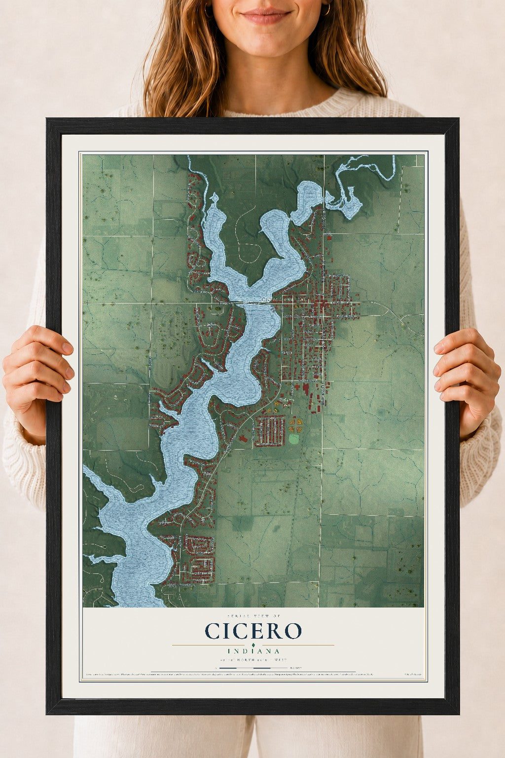 Map of Cicero, Indiana, 18 x 24 inch print in a black wood frame
