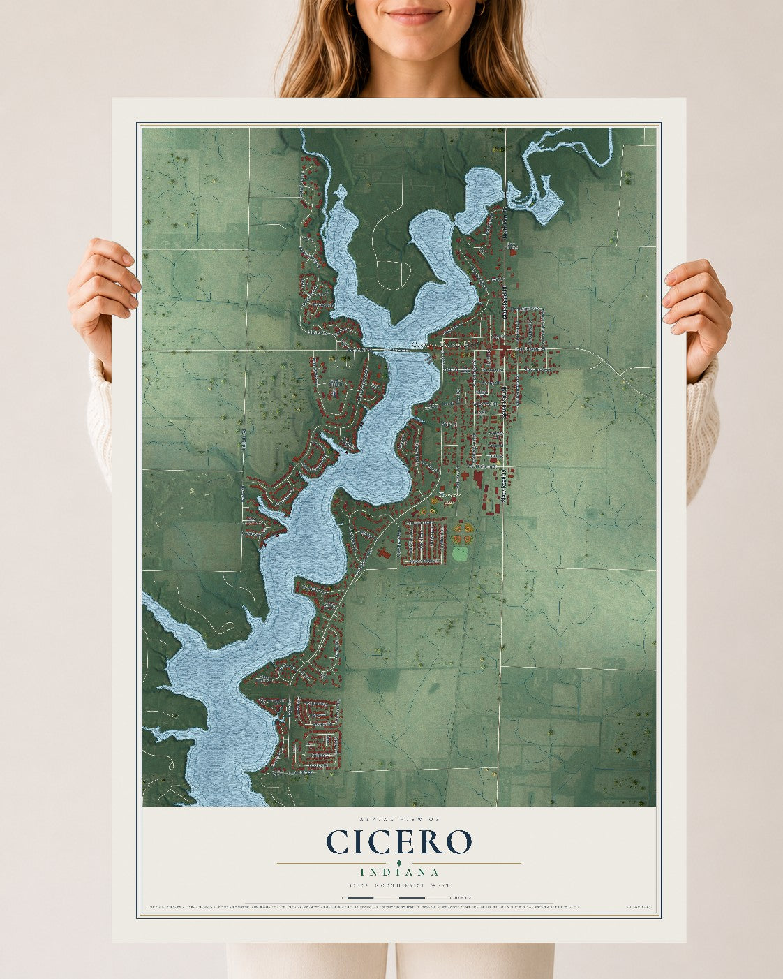 Map of Cicero, Indiana, 24 x 36 inch unframed archival matte print