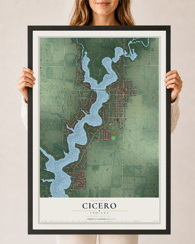 Map of Cicero, Indiana, 24 x 36 inch print in a black wood frame
