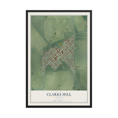 Map of Clarks Hill, Indiana, 12 x 18 inch print in a black wood frame