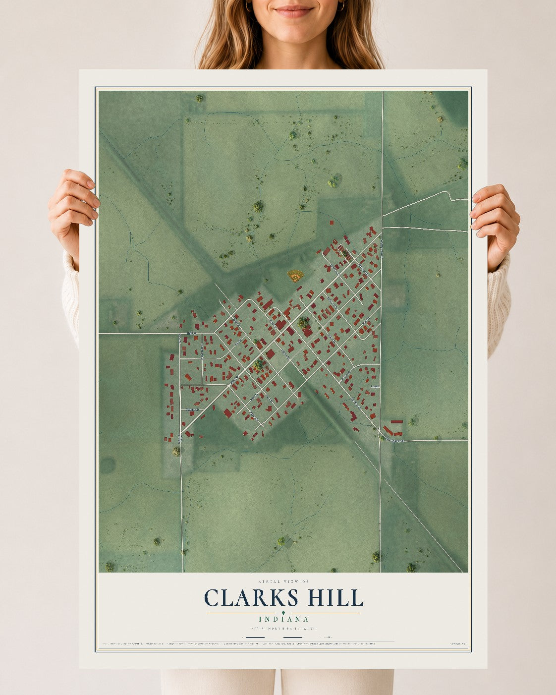 Map of Clarks Hill, Indiana, 24 x 36 inch unframed archival matte print