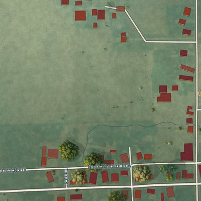 Close-up of the map of Clarksburg, Indiana print showing street and building detail