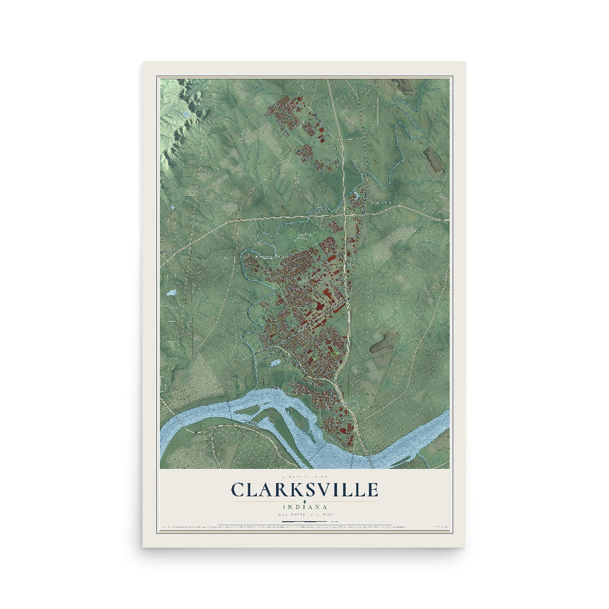 Map of Clarksville, Indiana, 12 x 18 inch unframed archival matte print