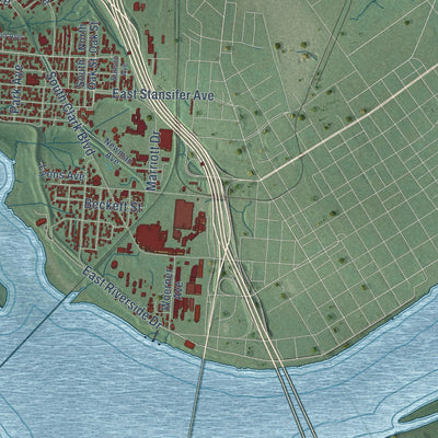 Second close-up of the map of Clarksville, Indiana print showing more streets and buildings