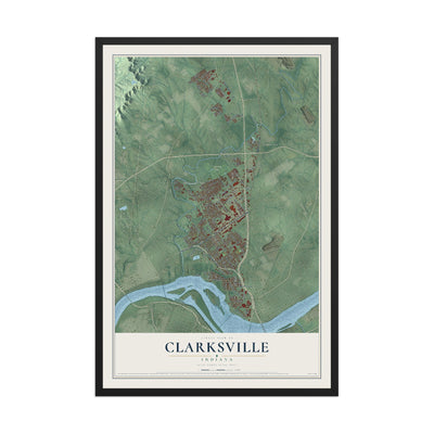 Map of Clarksville, Indiana, 12 x 18 inch print in a black wood frame