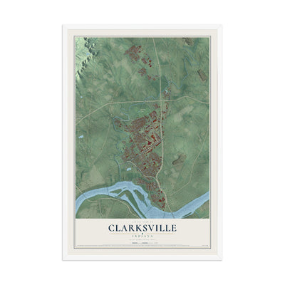 Map of Clarksville, Indiana, 12 x 18 inch print in a white wood frame