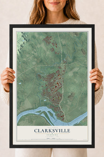 Map of Clarksville, Indiana, 18 x 24 inch print in a black wood frame
