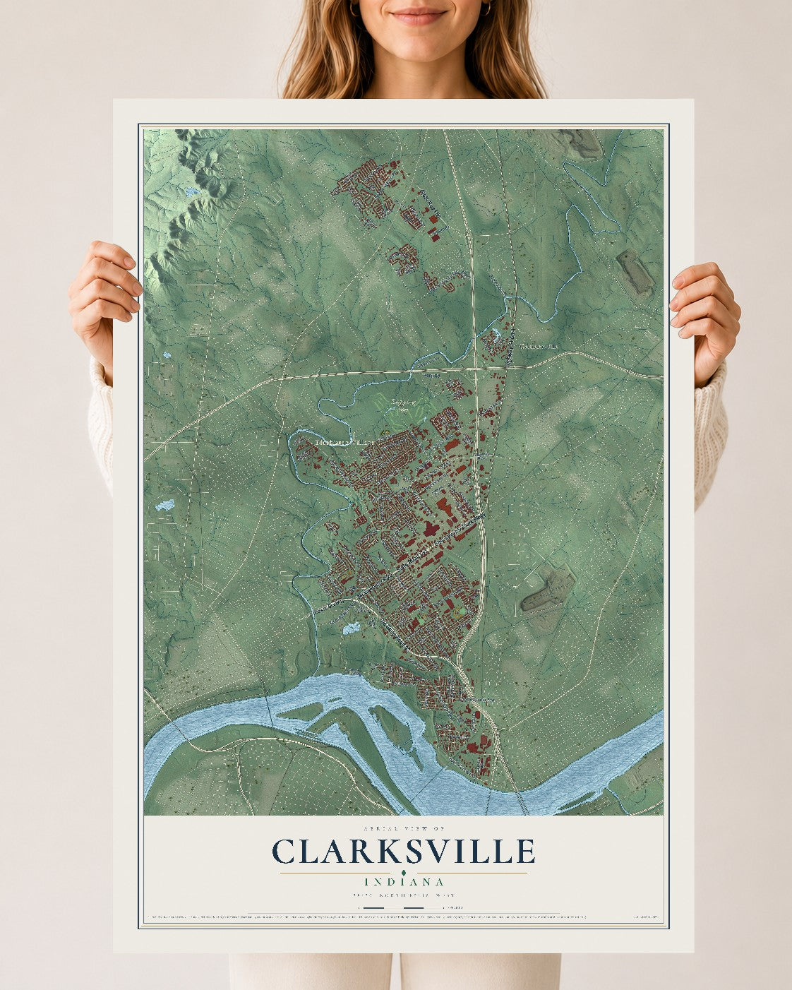 Map of Clarksville, Indiana, 24 x 36 inch unframed archival matte print