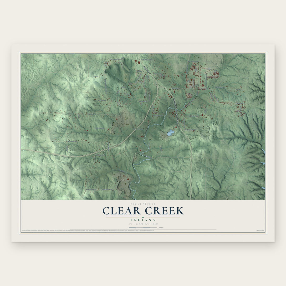 Clear Creek, Indiana map print, the full design