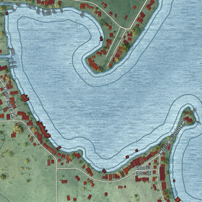 Close-up of the map of Clear Lake, Indiana print showing street and building detail