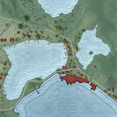 Second close-up of the map of Clear Lake, Indiana print showing more streets and buildings