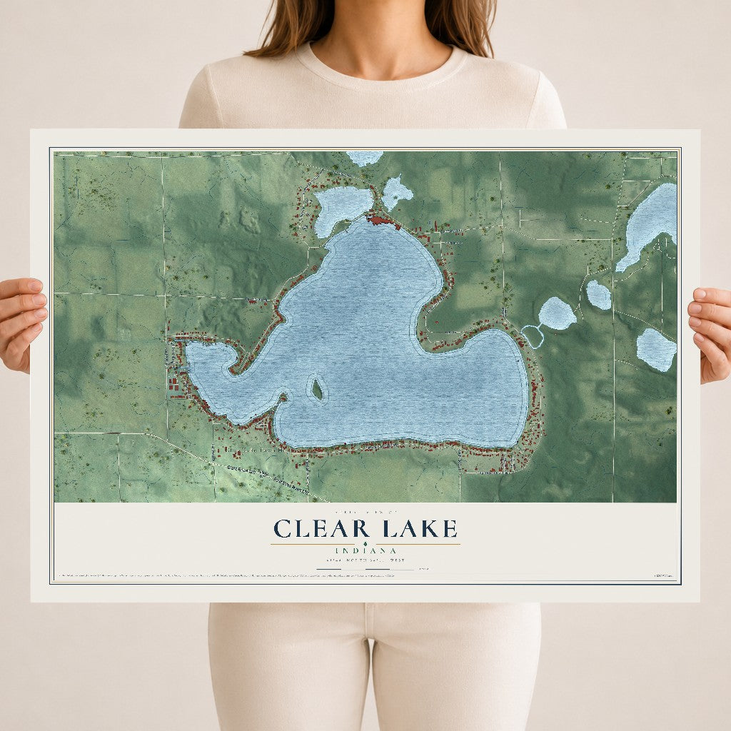 Map of Clear Lake, Indiana, 18 x 24 inch unframed archival matte print