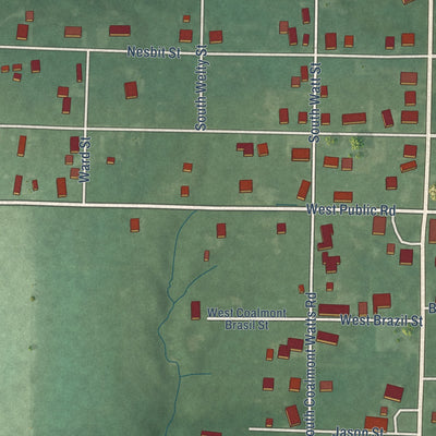 Close-up of the map of Coalmont, Indiana print showing street and building detail