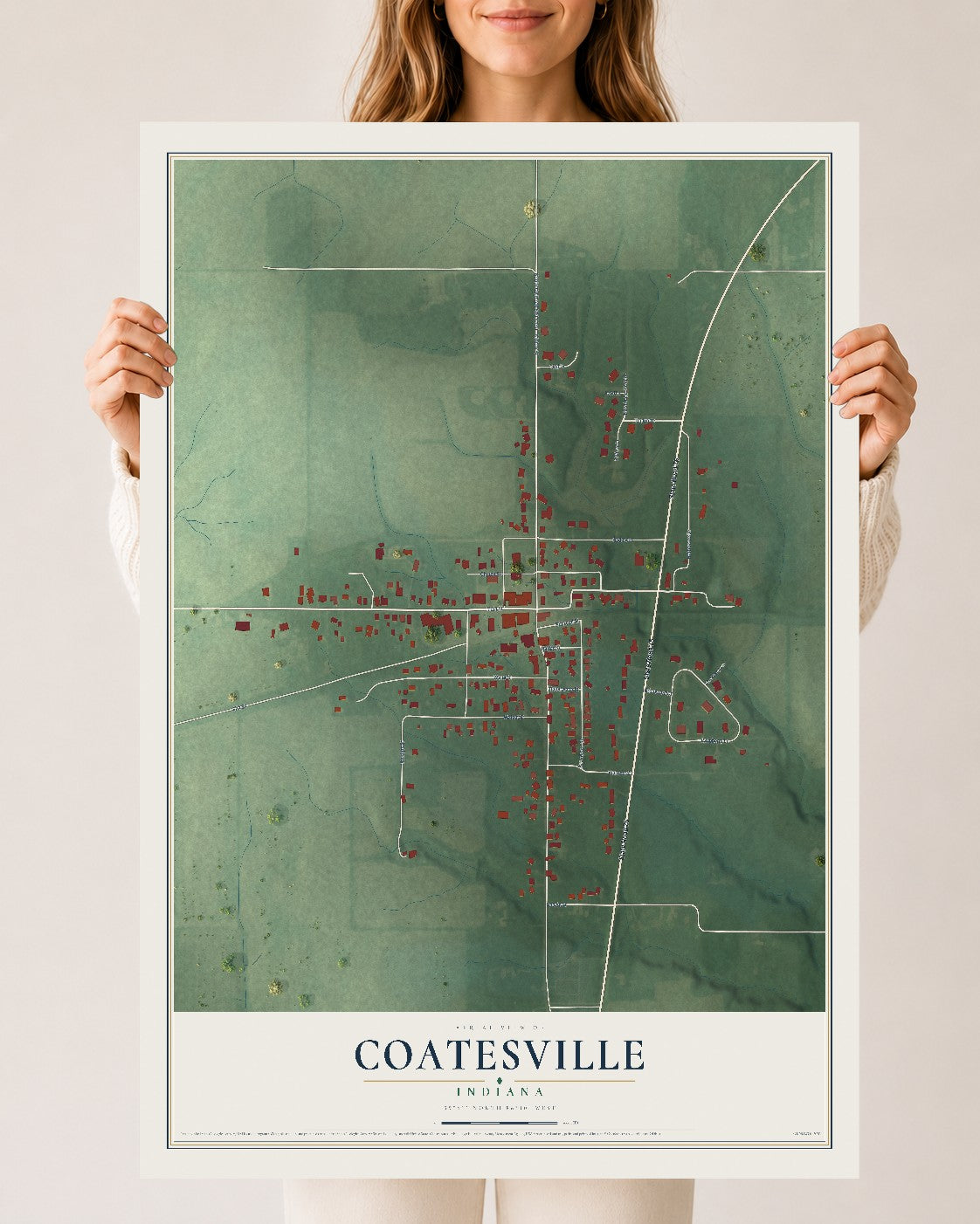 Map of Coatesville, Indiana, 24 x 36 inch unframed archival matte print