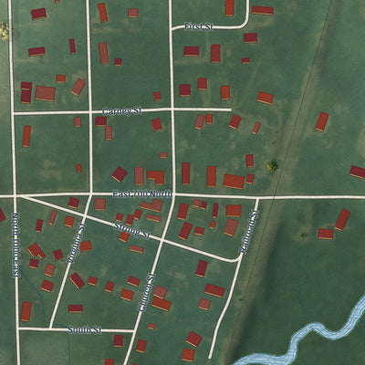 Close-up of the map of Colburn, Indiana print showing street and building detail