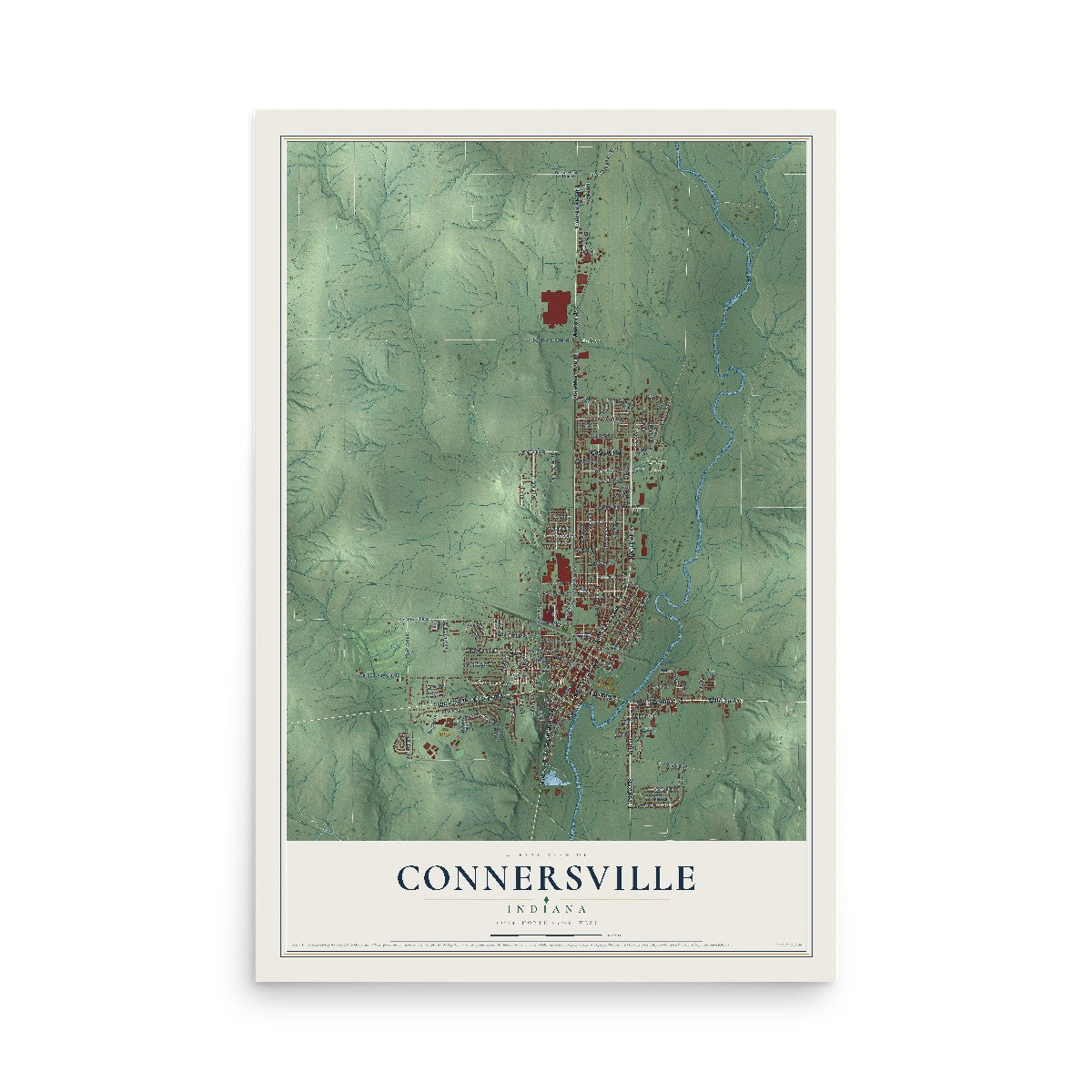 Map of Connersville, Indiana, 12 x 18 inch unframed archival matte print