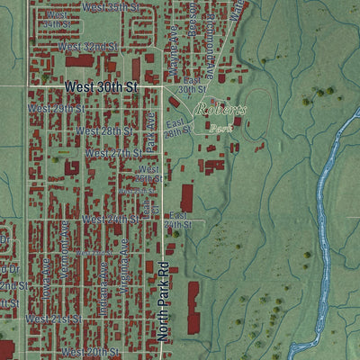 Second close-up of the map of Connersville, Indiana print showing more streets and buildings