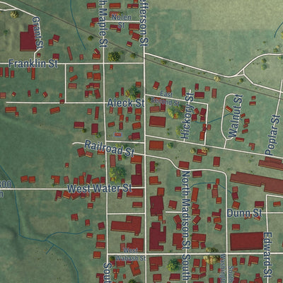 Close-up of the map of Converse, Indiana print showing street and building detail