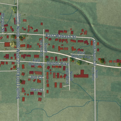 Second close-up of the map of Converse, Indiana print showing more streets and buildings