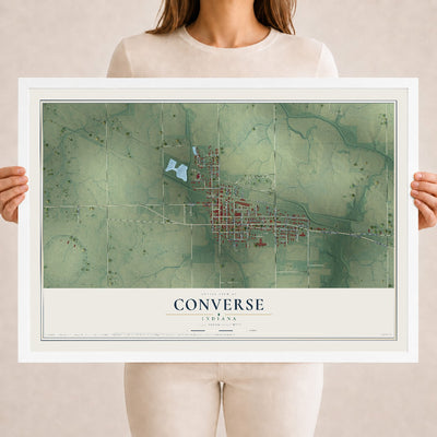 Map of Converse, Indiana, 18 x 24 inch print in a white wood frame