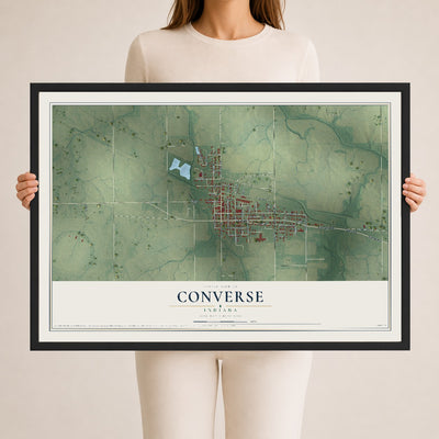 Map of Converse, Indiana, 24 x 36 inch print in a black wood frame