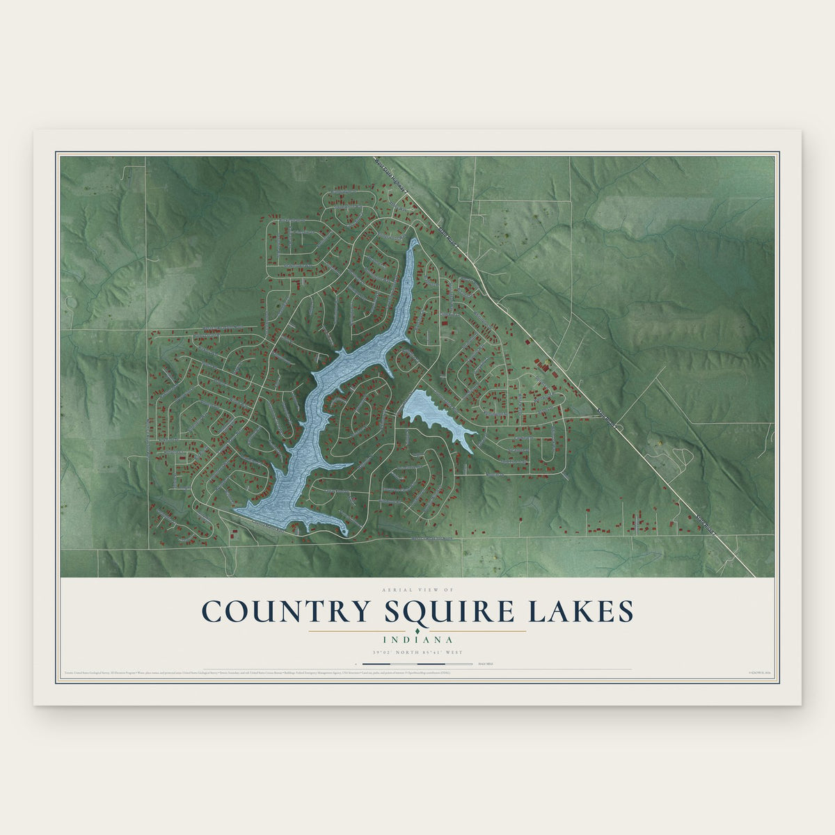 Country Squire Lakes, Indiana map print, the full design
