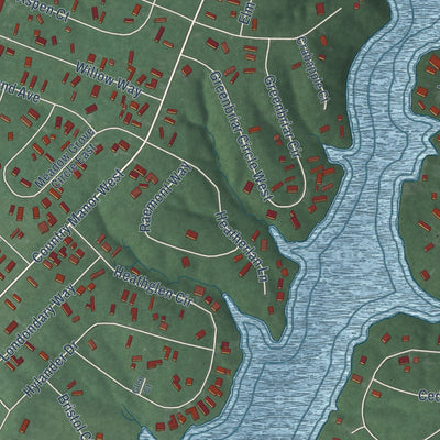 Close-up of the map of Country Squire Lakes, Indiana print showing street and building detail