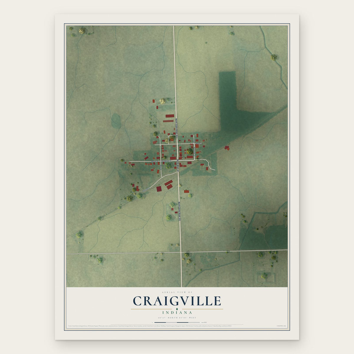 Craigville, Indiana map print, the full design