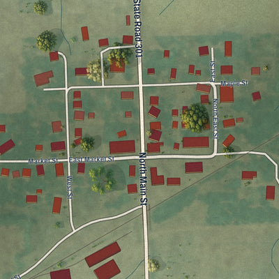 Close-up of the map of Craigville, Indiana print showing street and building detail