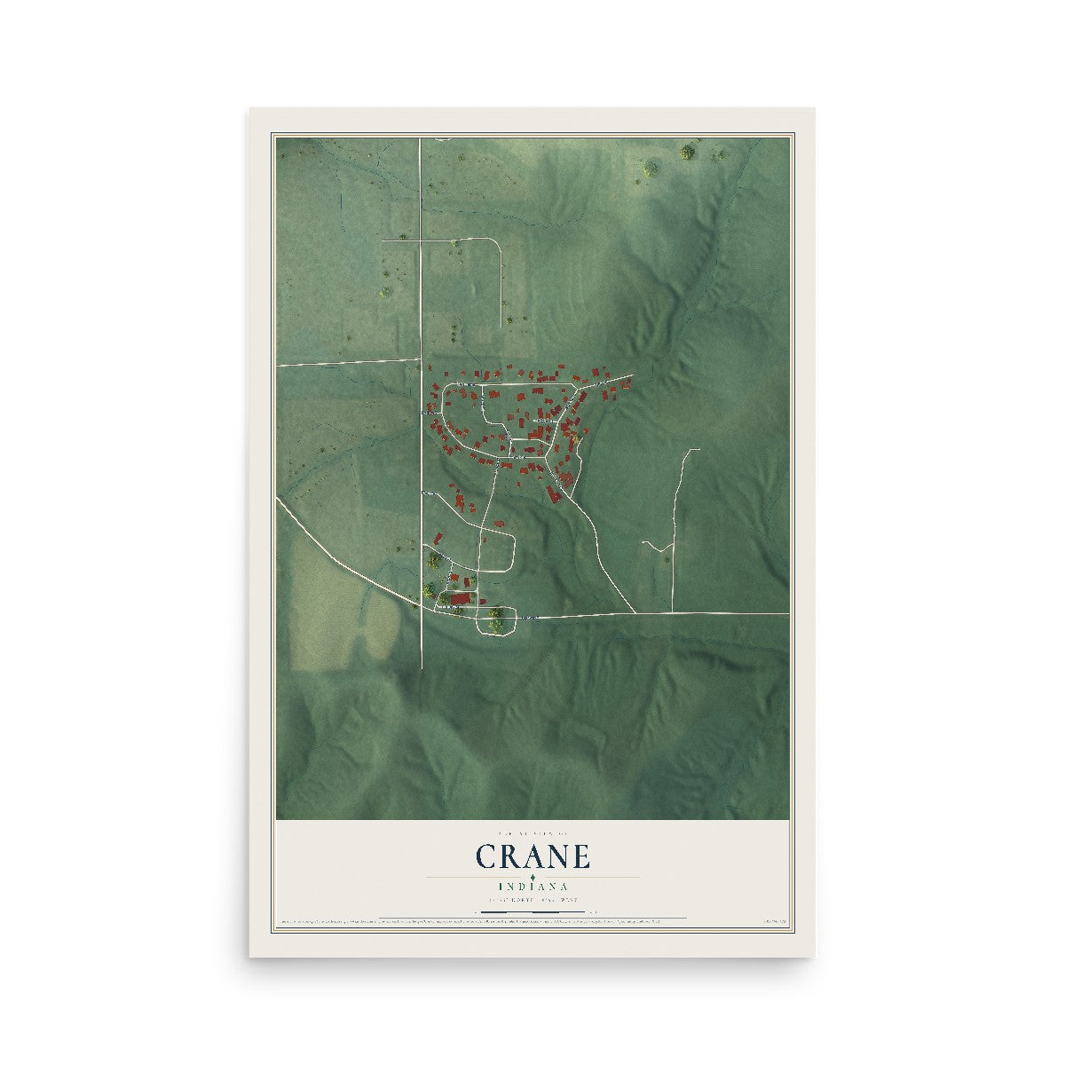 Map of Crane, Indiana, 12 x 18 inch unframed archival matte print