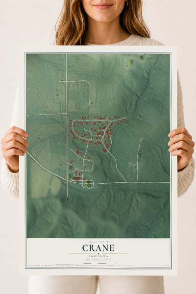 Map of Crane, Indiana, 18 x 24 inch unframed archival matte print